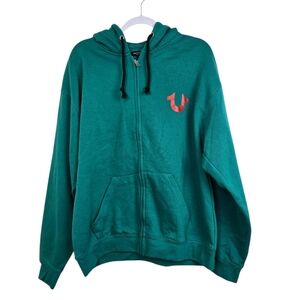 True Religion Men’s Green Full Zip Hoodie Sweatshirt Size Large Streetwear Y2K